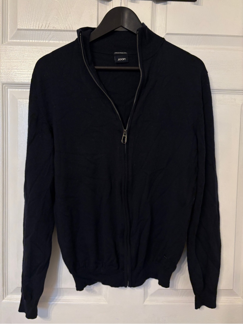 100% Extrafine Merino Wool Men’s Navy Full-Zip Knit Sweater